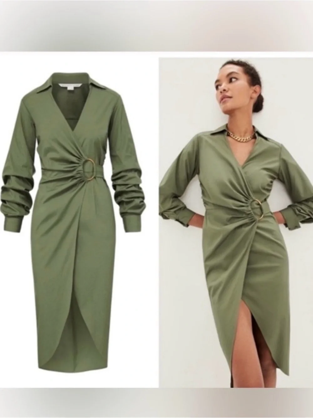 Veronica beard size 6 Olive Green Wrap Shirt Dress with Ring Detail